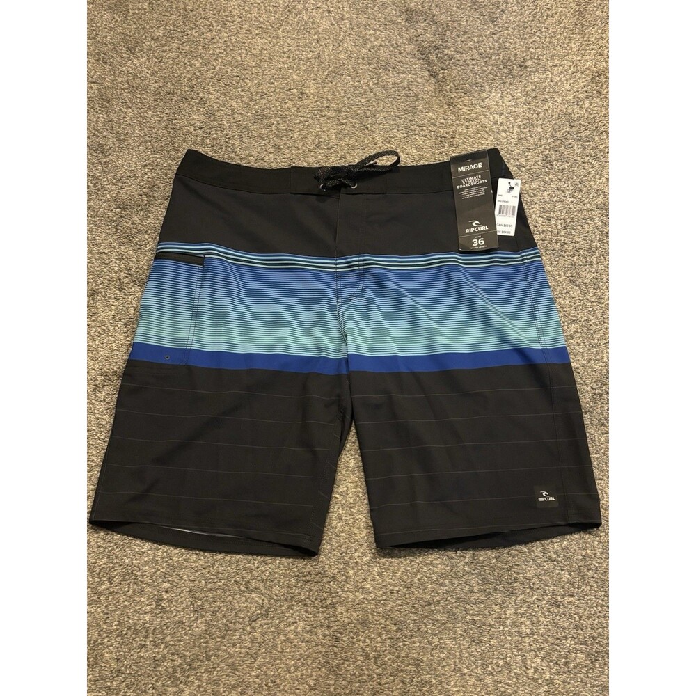 Rip Curl Men’s Stretch Board Shorts Size 36 Black Blue 21” Length New NWT